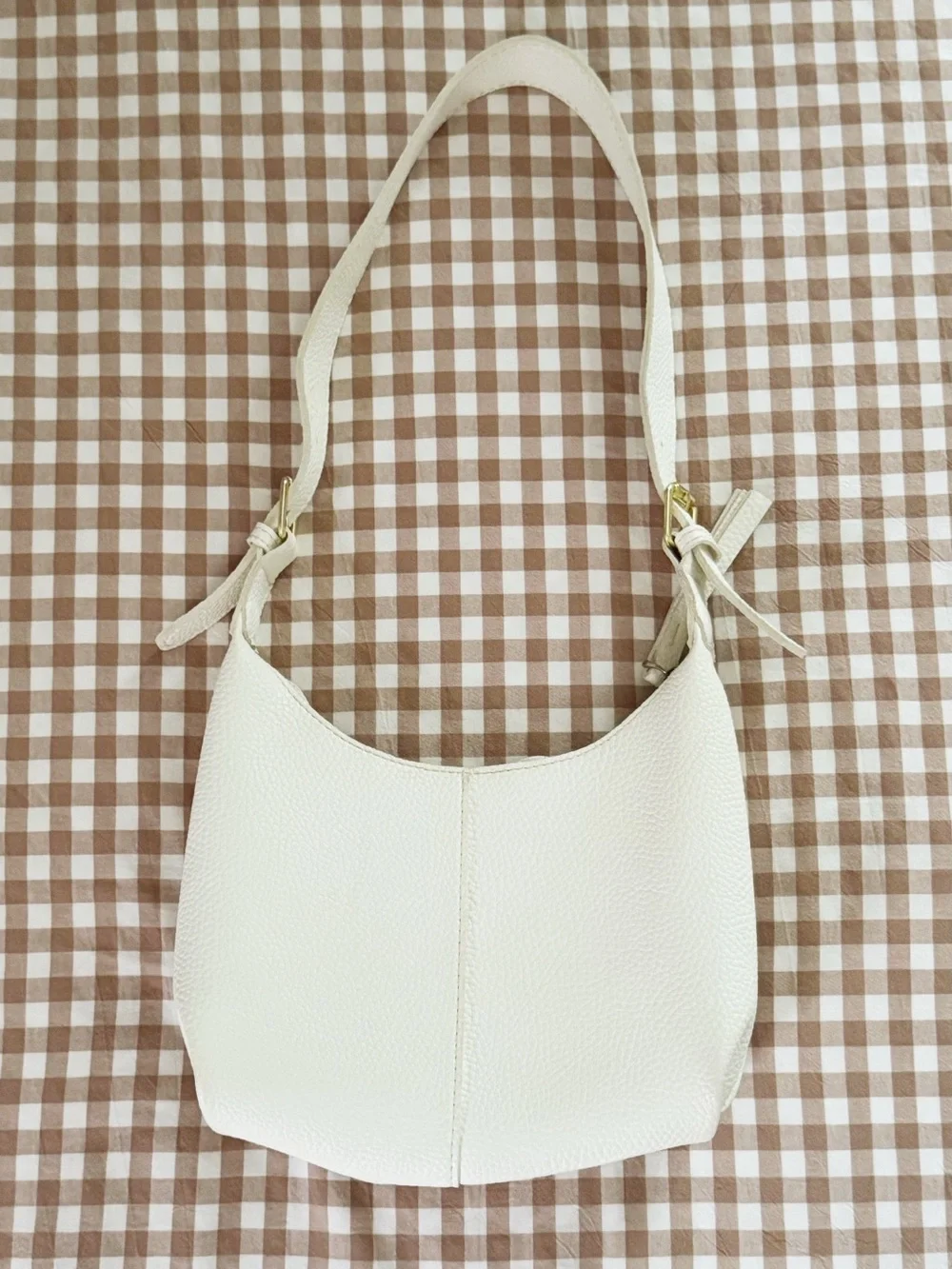 Cream Pebbled Leather Shoulder Bag